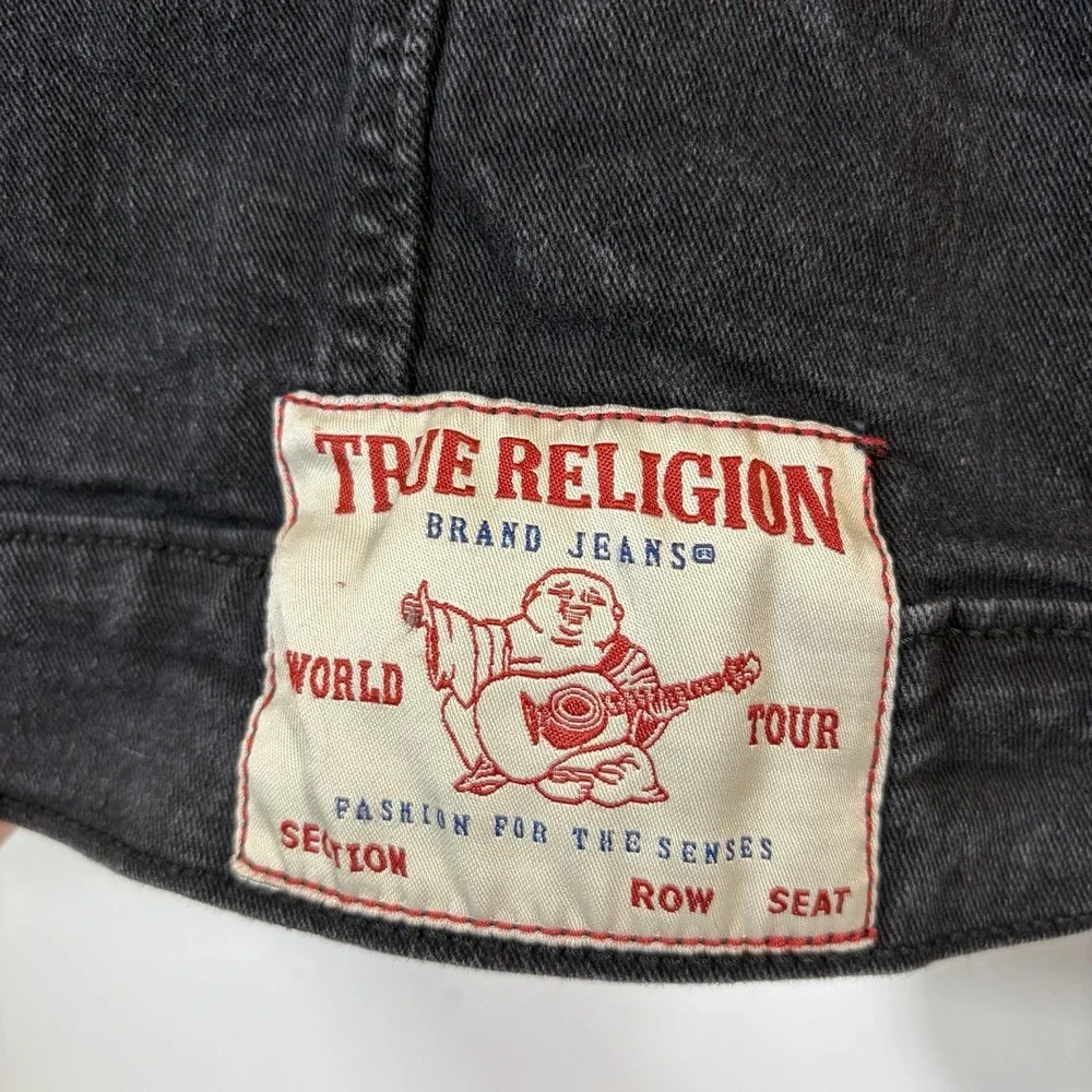 True Religion Jacket Mens XL Black‎ Denim Trucker Western Y2K Stitch Streetwear